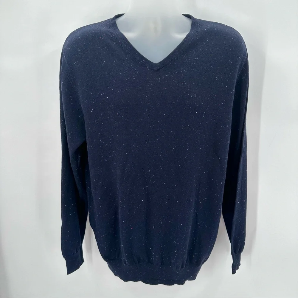 SOUTHERN PINES Sweater Mens L Navy Blue Speckled Pullover Vneck Knit Golf Preppy